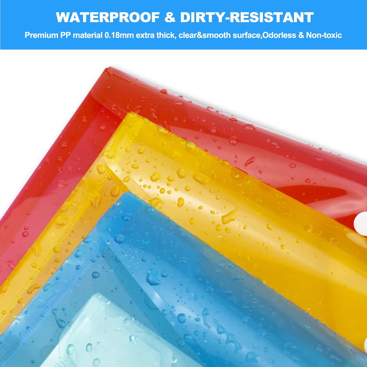 Busta con Bottone A4, Cartellina Portadocumenti A4 con Tasca, Impermeabile Cartellina Documenti Plastica con Bottone per Scuola e Ufficio, 6 Colori(12 Pezzi)