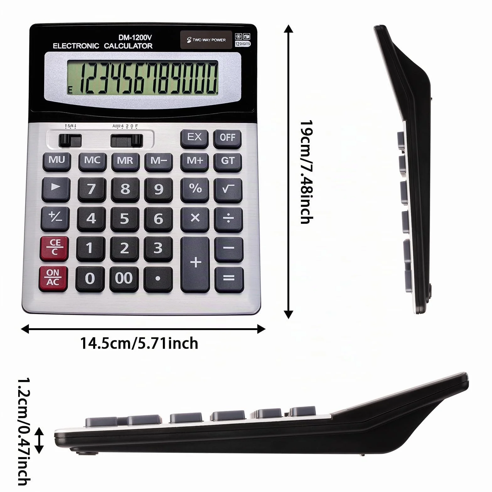 Calcolatrice da tavolo a 12 cifre con ampio display LCD e pulsante sensibile, doppia alimentazione solare e batteria, funzione standard per ufficio (YE1200v)
