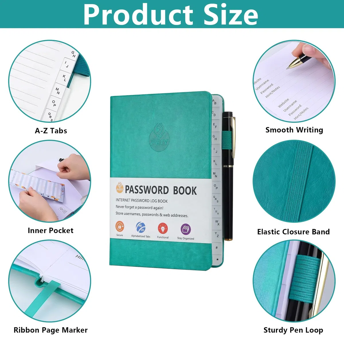 2 Pezzi Delle Password Book, Indice Dalla A Alla Z Rubrica Alfabetica Quadern con Penne Gel, Password Book con Linguette, per Accessi A Internet, Gestione Indirizzi, Nomi Utente (Nero, Verde)