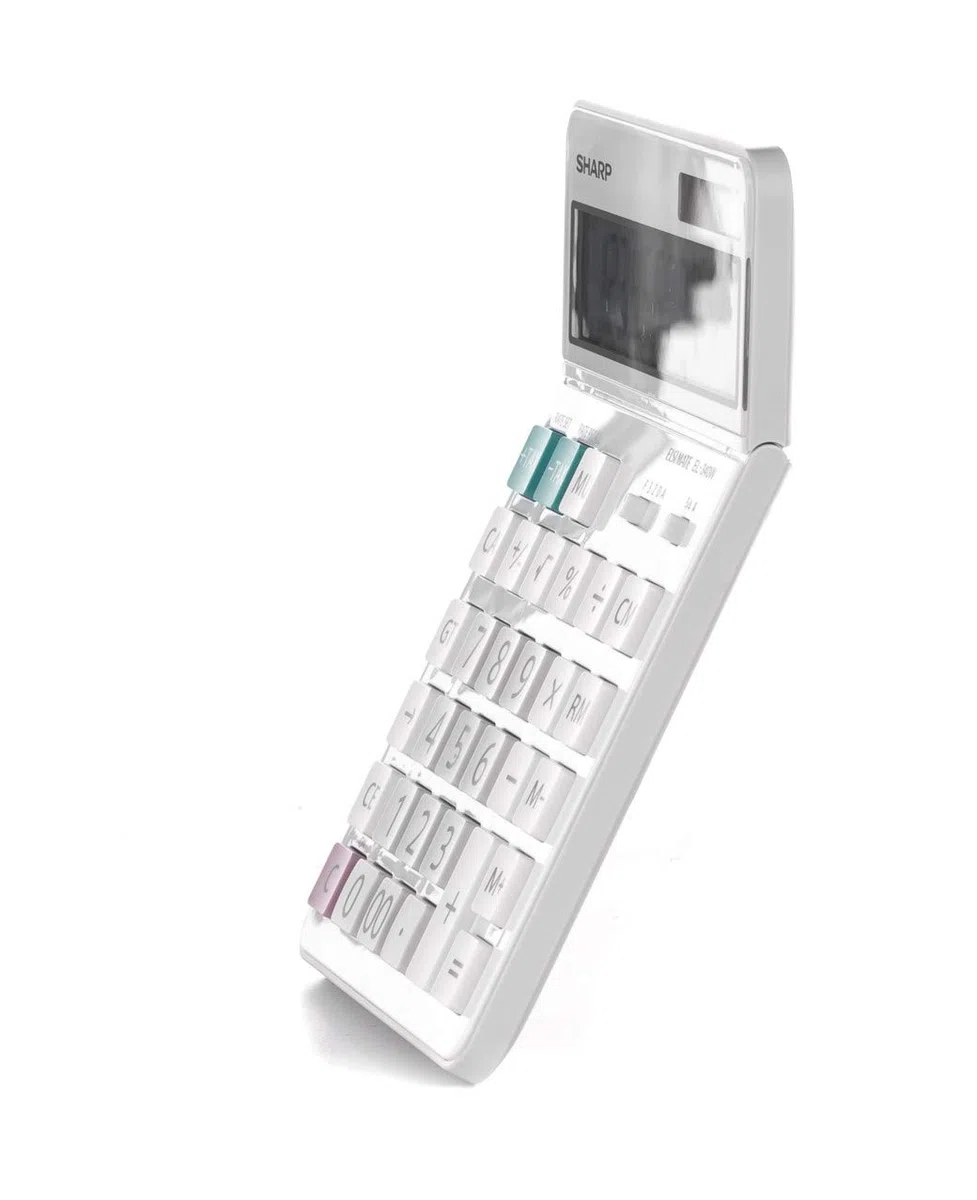 Sharp EL-340W - Calcolatrice da tavolo con display mobile, funzionamento a energia solare/batteria, colore: Bianco