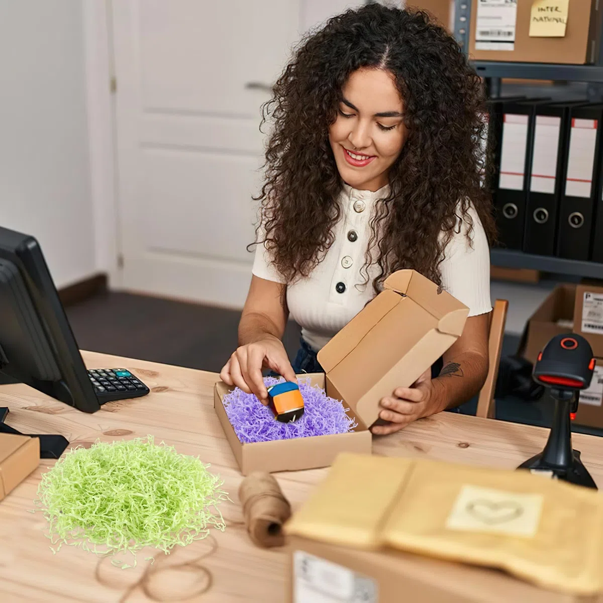 300 g di materiale di riempimento per regali colorati, 6 colori, carta morbida sminuzzata, materiale di riempimento in rafia con 1 biglietto di auguri per scatole regalo, cestini regalo