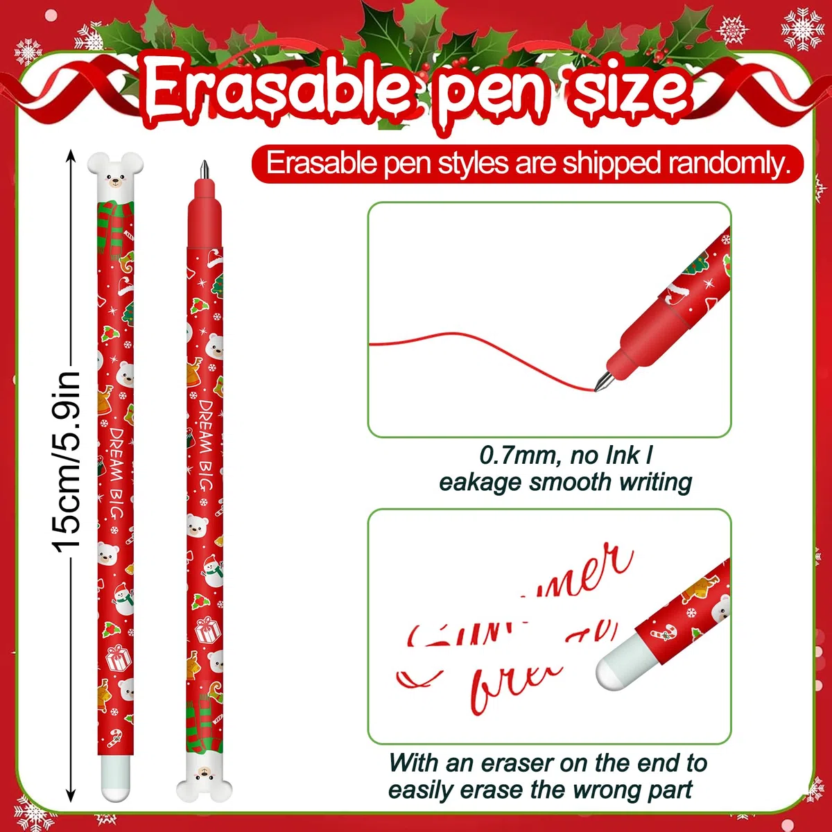 Set di Penne Gel-Cancellabili - Natale Erasable Gel Pens Sfera sull'Estremità per Rimuovere l'Inchiostro, Termosensibile, Diametro Punta 0,7 mm
