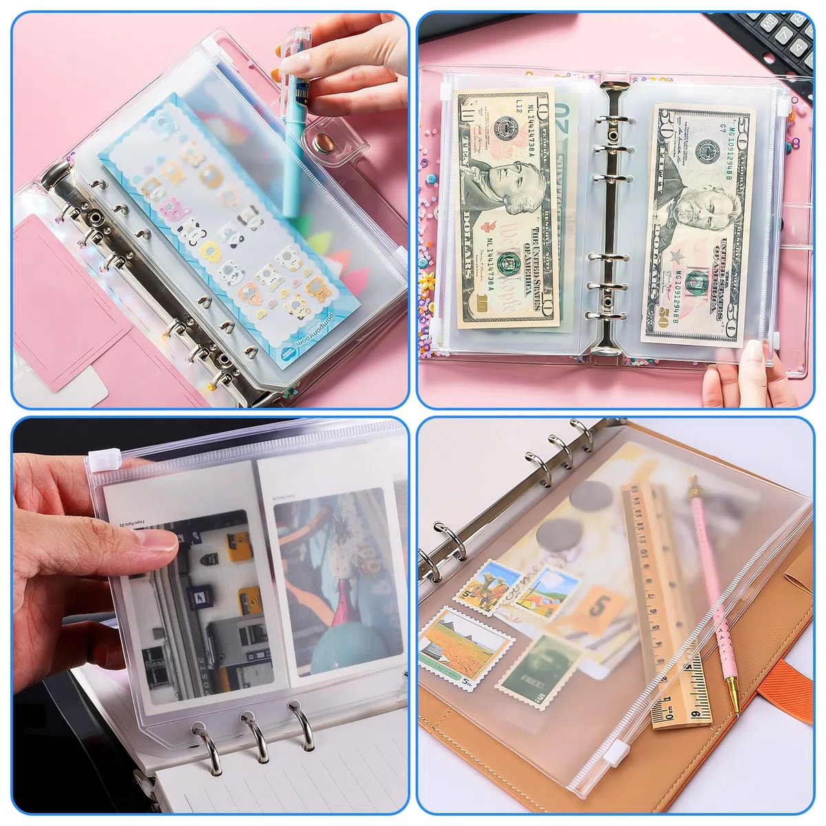 40 Pezzi Tasche per Raccoglitori A6, PVC Trasparente 6 Fori Borsa per Raccoglitore A6 per Documenti, Quaderni, Foto, Fattura, Carte