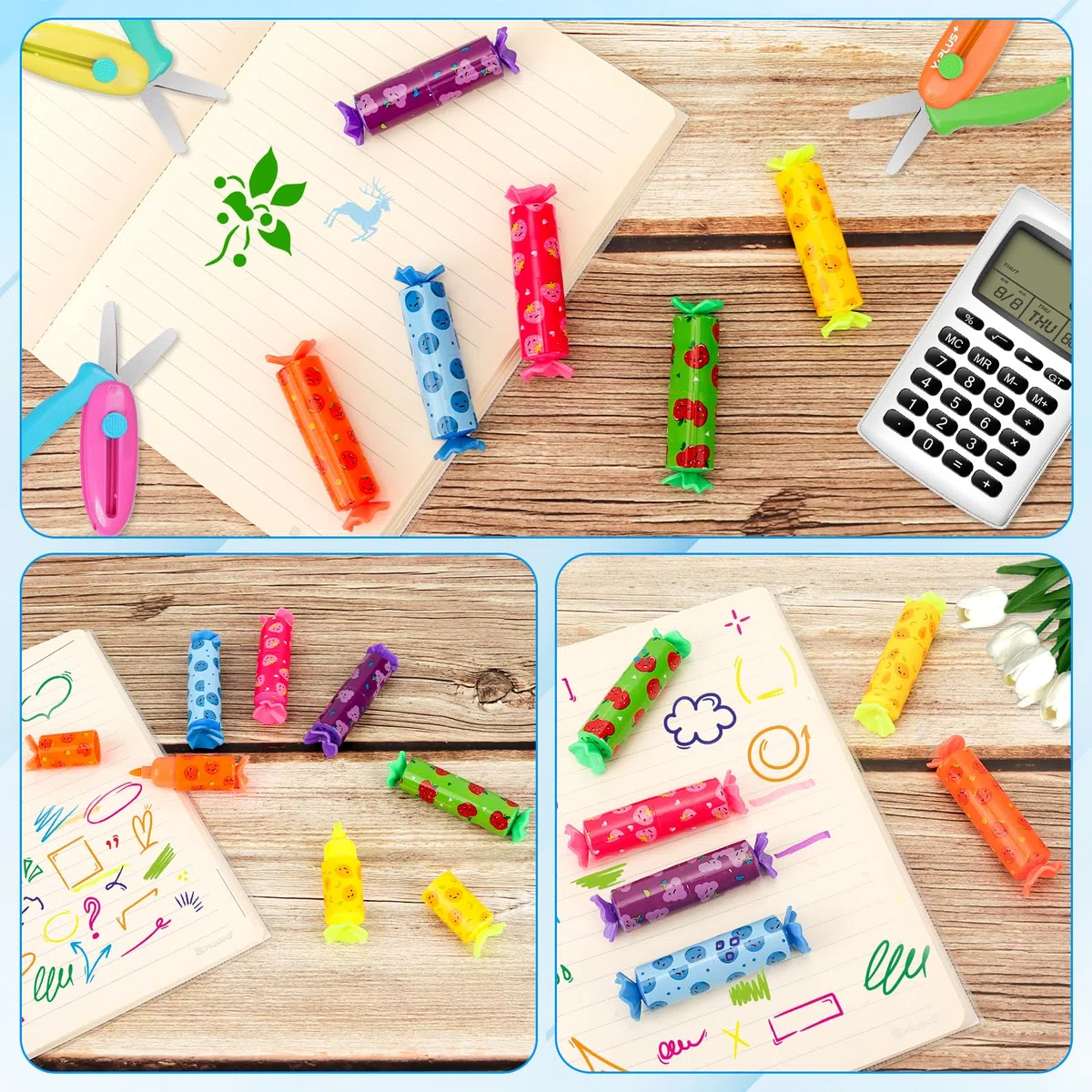 Coicok 30 Pezzi Caramelle Evidenziatori Colorate, Mini a Forma Caramella Penne Colorate, Carine Penne Bambin per Scuola Regalo Gadget Compleanno Bambini Regalini Fine Festa