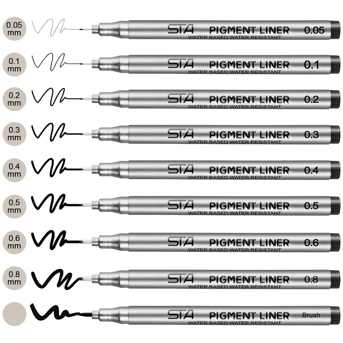 beupro Fineliner, Set di 9 penne a punta fine, tratto pen nero, micropennarelli per la creazione di documenti di fumetti, manga e scrapbooking e per la scuola.