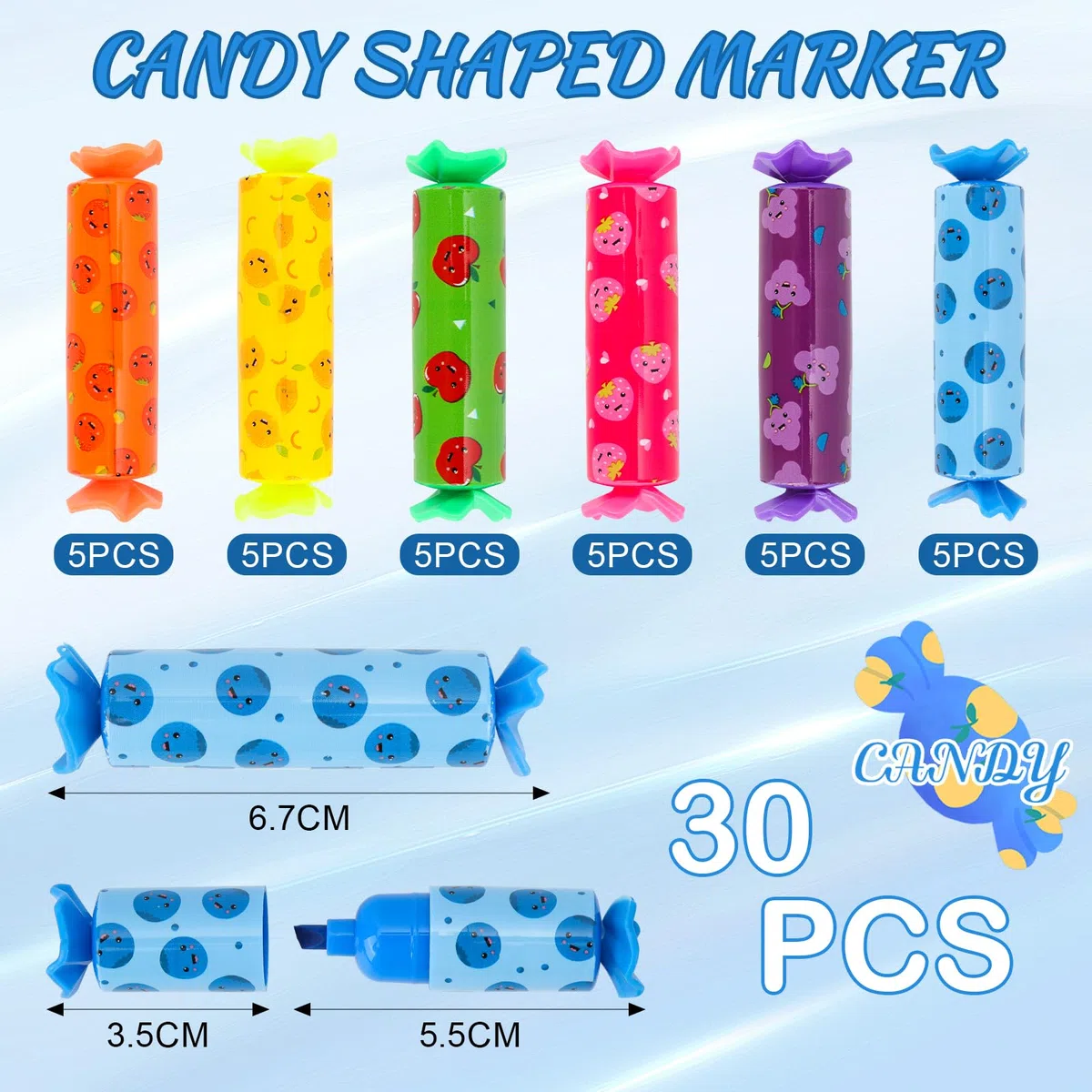 Coicok 30 Pezzi Caramelle Evidenziatori Colorate, Mini a Forma Caramella Penne Colorate, Carine Penne Bambin per Scuola Regalo Gadget Compleanno Bambini Regalini Fine Festa