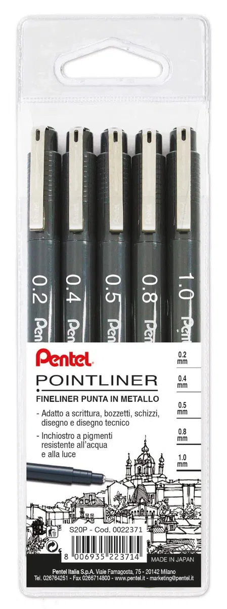 Pentel S20P Pointliner punte assortite 0,2/0,4/0,5/0,8/1,0 mm