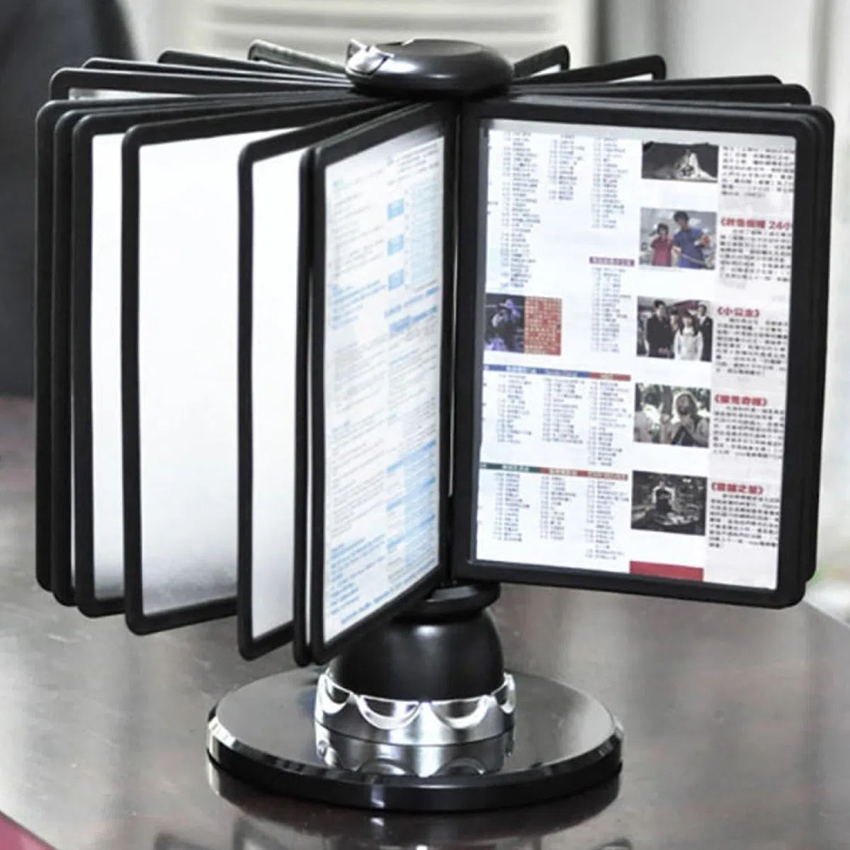 Portadocumenti da scrivania girevole – Organizzatore di riferimento desktop, 20 pannelli bifacciali, inserto rotante per poster documenti A4, per esposizione e archiviazione in ufficio/magazzino A4,
