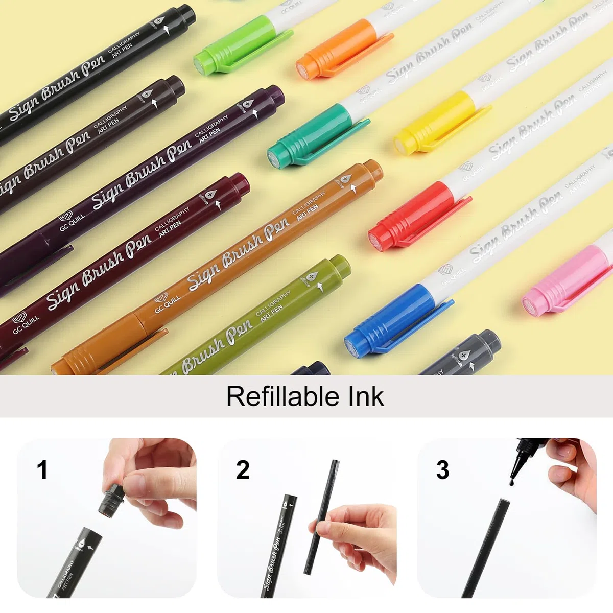 Penna calligrafica - 16 colori di penne fudenosuke con punta a pennello, set calligrafia per principianti, lettering, scrittura, disegno, colorazione, bullet journal GC-SB16