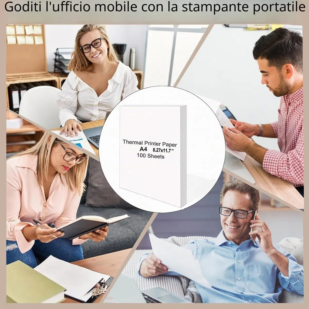 100 Fogli Carta Termica A4, 8,27x11,69' Carta Termica (210 x 297 mm) per Stampante Termica Portatile, Compatibile con MT800/M08F, per Scuola o Lavoro, Stampa Documenti, Immagini, ecc.
