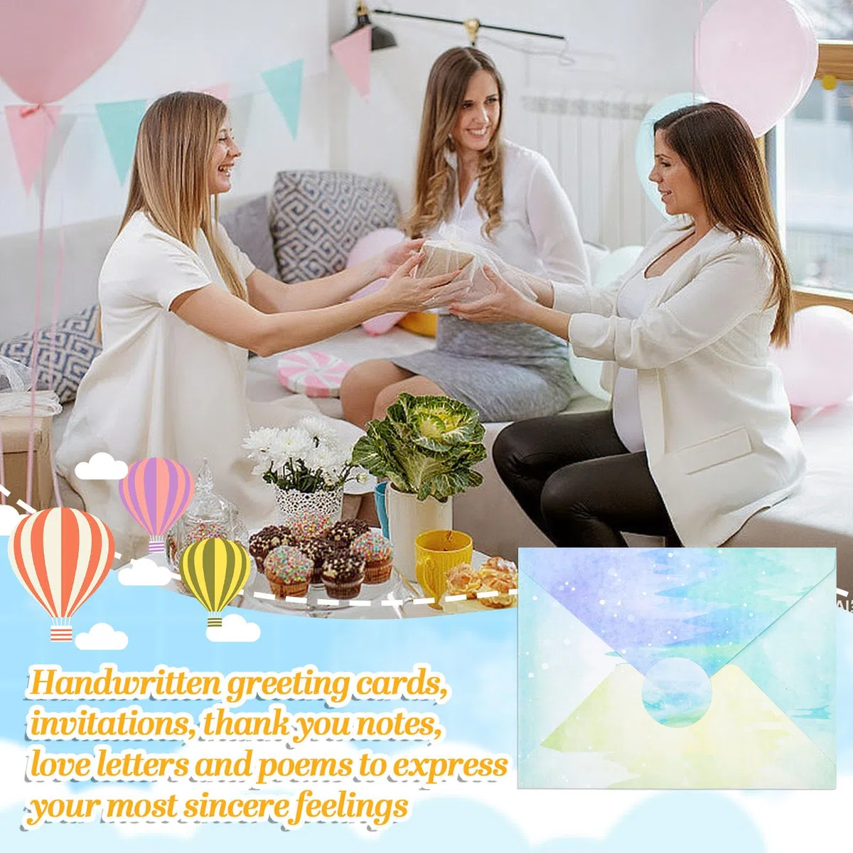 REFORUNG Set di 160 fogli di carta da lettere con busta, a righe, 10 colori, formato A5, con adesivi, per ragazze, bambini, fogli di lettere per invito, biglietti di auguri