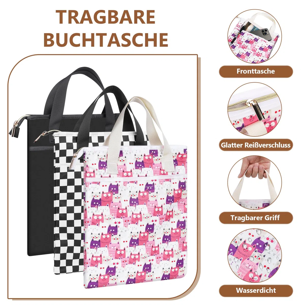 Likesing Copertina Libri da Lettura Stoffa Custodia Libro con Chiusura Lampo e Tasca Frontale Copri Libro Impermeabile Borsa Proteggi Libri per Viaggio Insegnante Studente Amico 31 x 26 cm