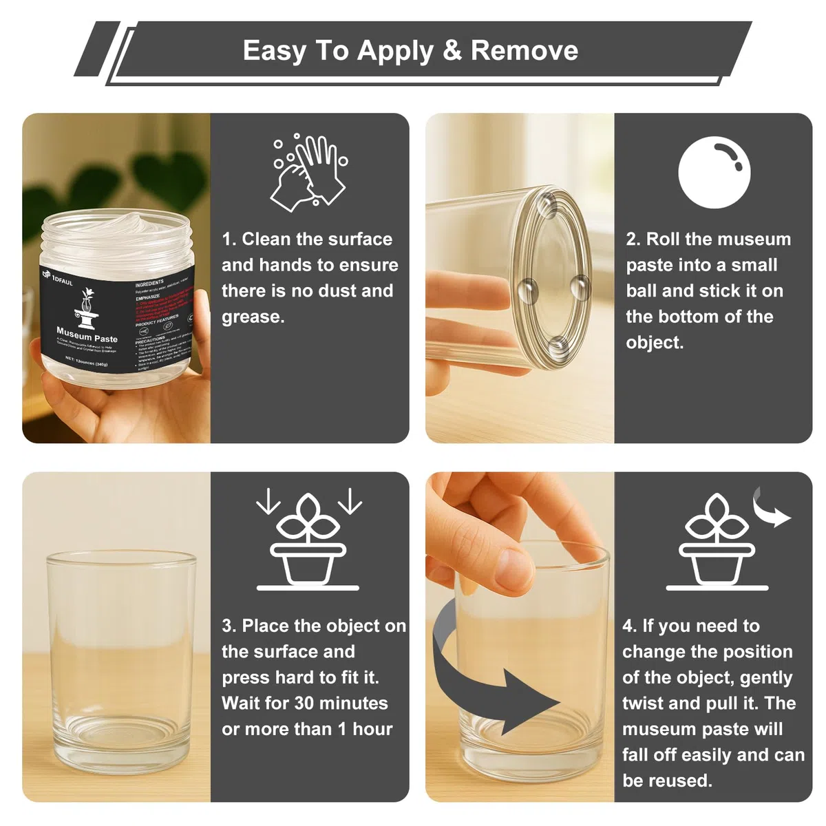 1DFAUL 12 oz gel trasparente museo, mastice da museo trasparente, rimovibile, riutilizzabile e senza residui, artefatti e decorazioni per prevenire vibrazioni e cadute