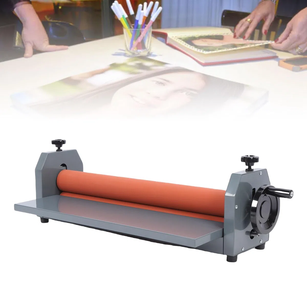 Luocute Laminatrice Manuale a Rullo a Freddo, Laminatrice a Manovella da 750 Mm per Foto, Poster, Copertine di Libri, con Rullo in Gomma Morbida e Posizioni del Regolabili