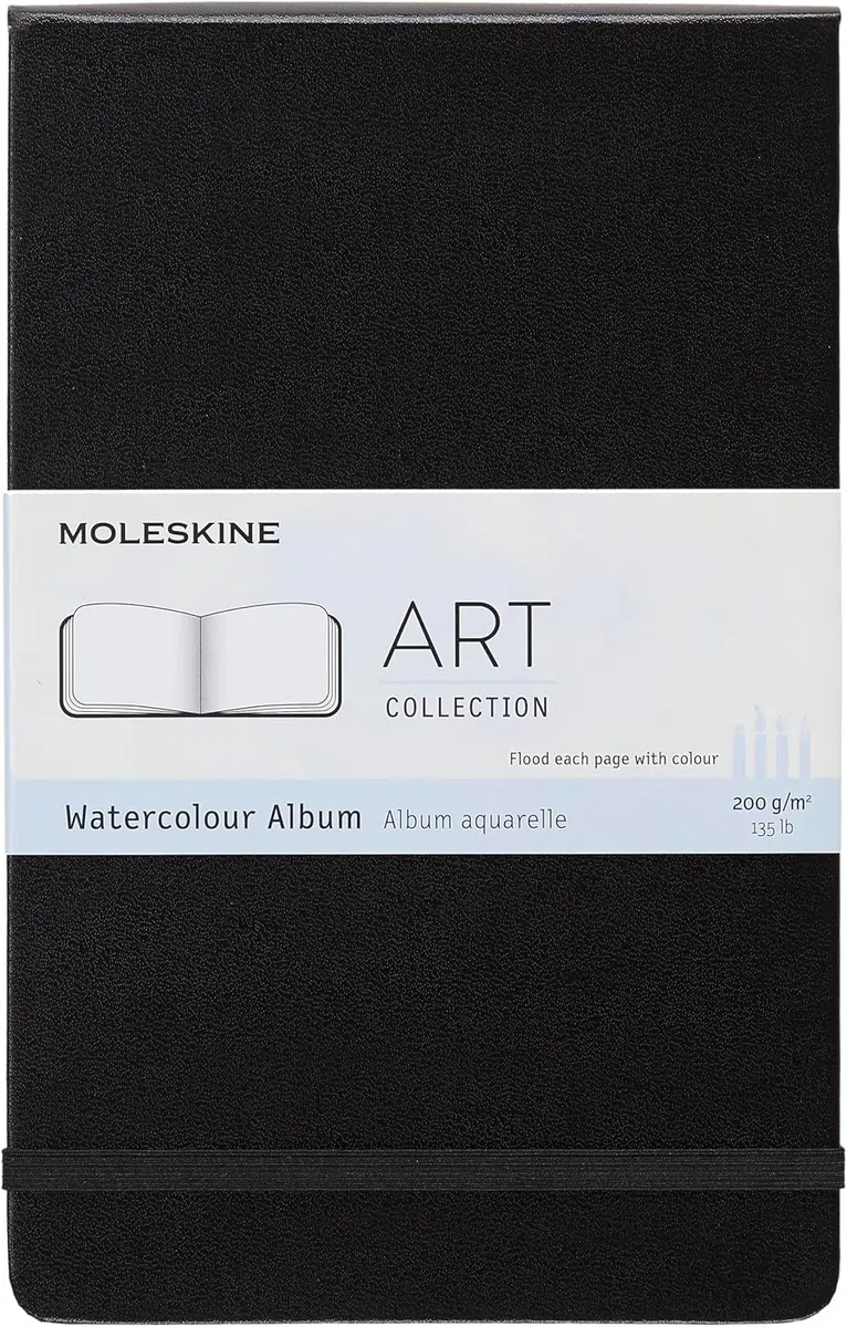 Moleskine Art Watercolour Album, Blocco da Disegno, Carta Adatta a Acquerelli e Matite Acquerellabili, Colore Nero, Large 13 x 21 cm, 72 Pagine