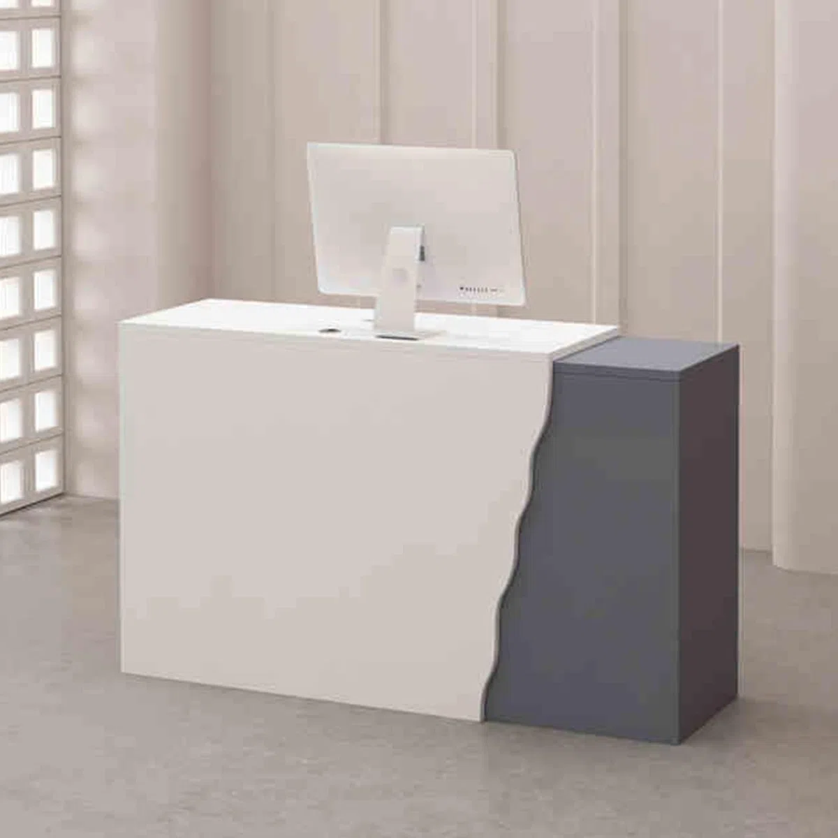 Banco Reception Giallo con cassetti per Sale aziendali, Negozi di Abbigliamento e minimarket, 80x90 cm