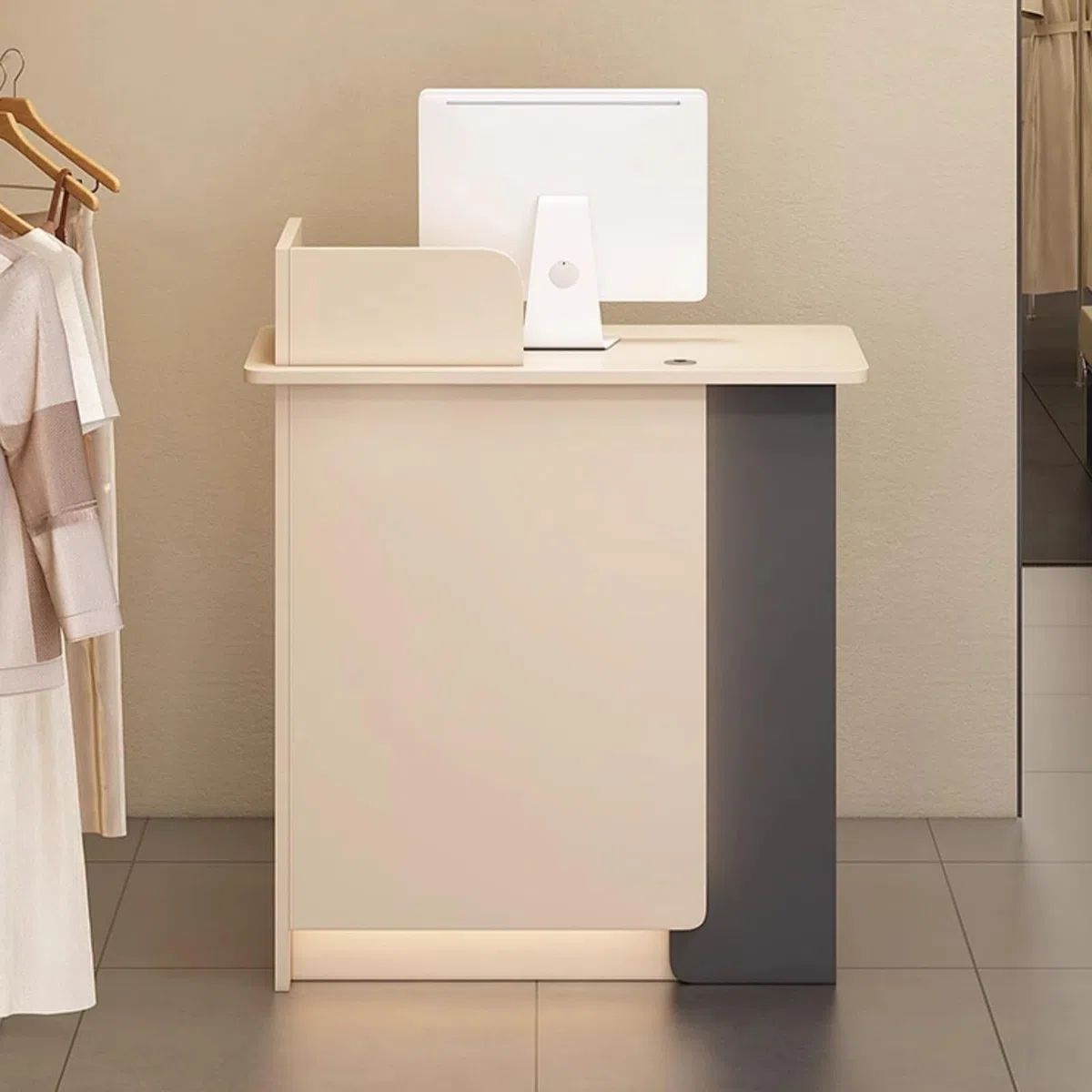 Bancone Reception Moderno per Ufficio, Negozio o Clinica, Elegante e Funzionale, in Giallo Chiaro e Grigio, per Maggiore Privacy e professionalità (80x45)