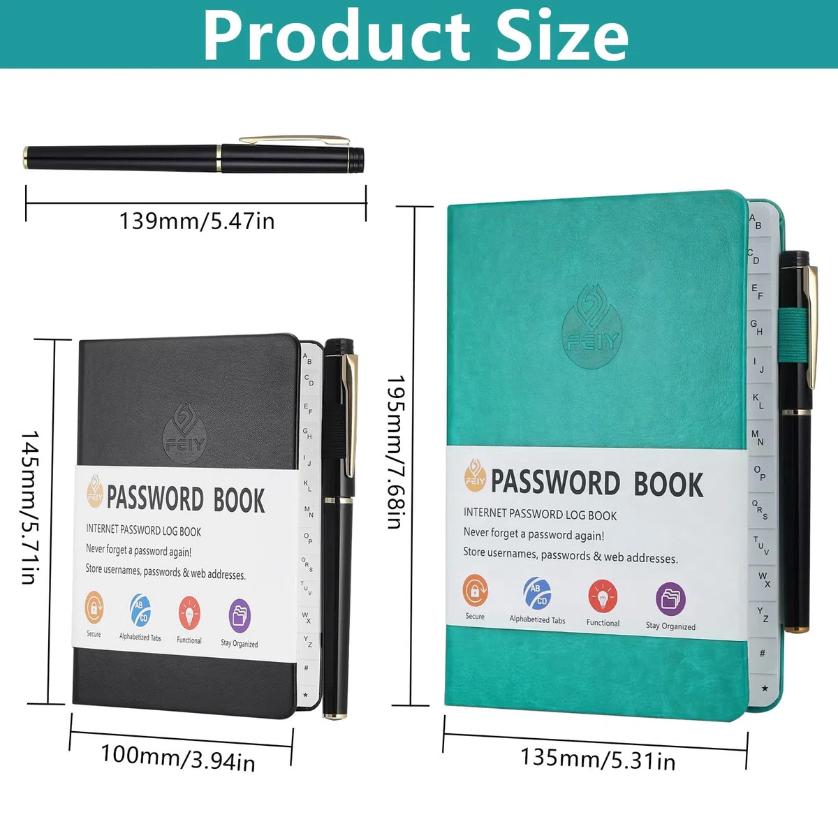 2 Pezzi Delle Password Book, Indice Dalla A Alla Z Rubrica Alfabetica Quadern con Penne Gel, Password Book con Linguette, per Accessi A Internet, Gestione Indirizzi, Nomi Utente (Nero, Verde)