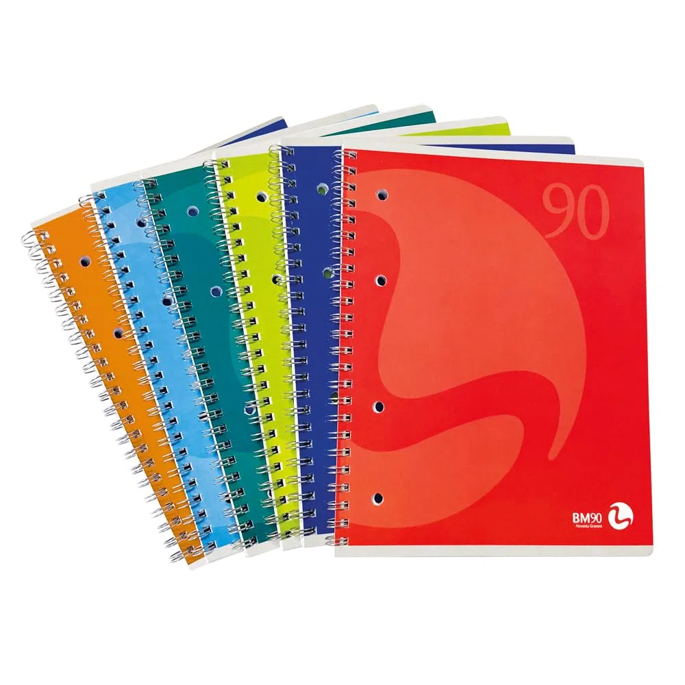 BM BeMore – Blocco Spiralato Color, 0105338-60 Fogli - Blocco Spiralato con Fori Formato A5 - Rigatura 4 mm con Quadretti 4 mm - Carta 90 g/mq – 8 Colori Assortiti - Confezione 5 pezzi