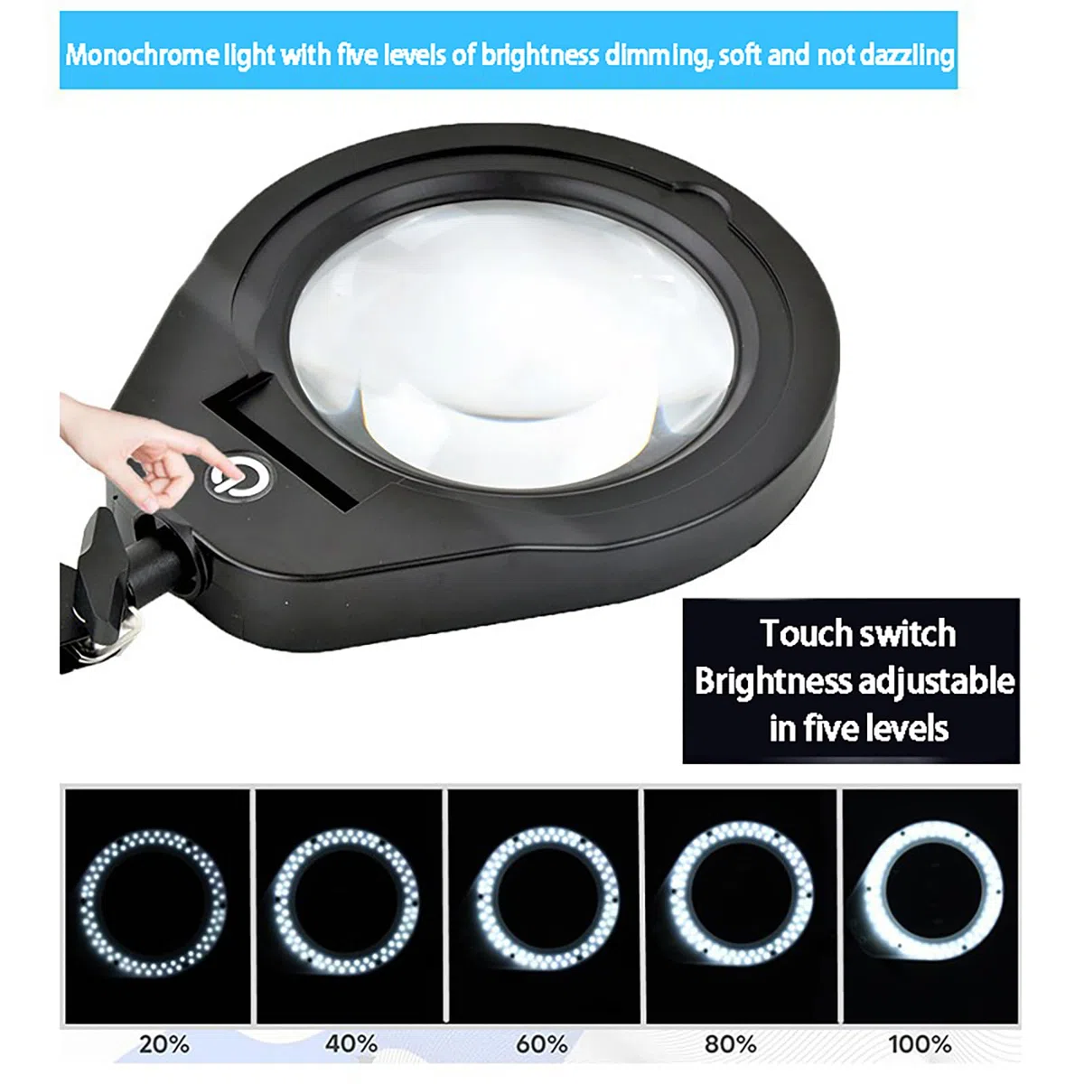 Lente d'ingrandimento con luce e supporto, lampada d'ingrandimento 10X, lente in vetro ottico grande da 5", lente d'ingrandimento da scrivania con braccio girevole regolabile per la lettura hobbi