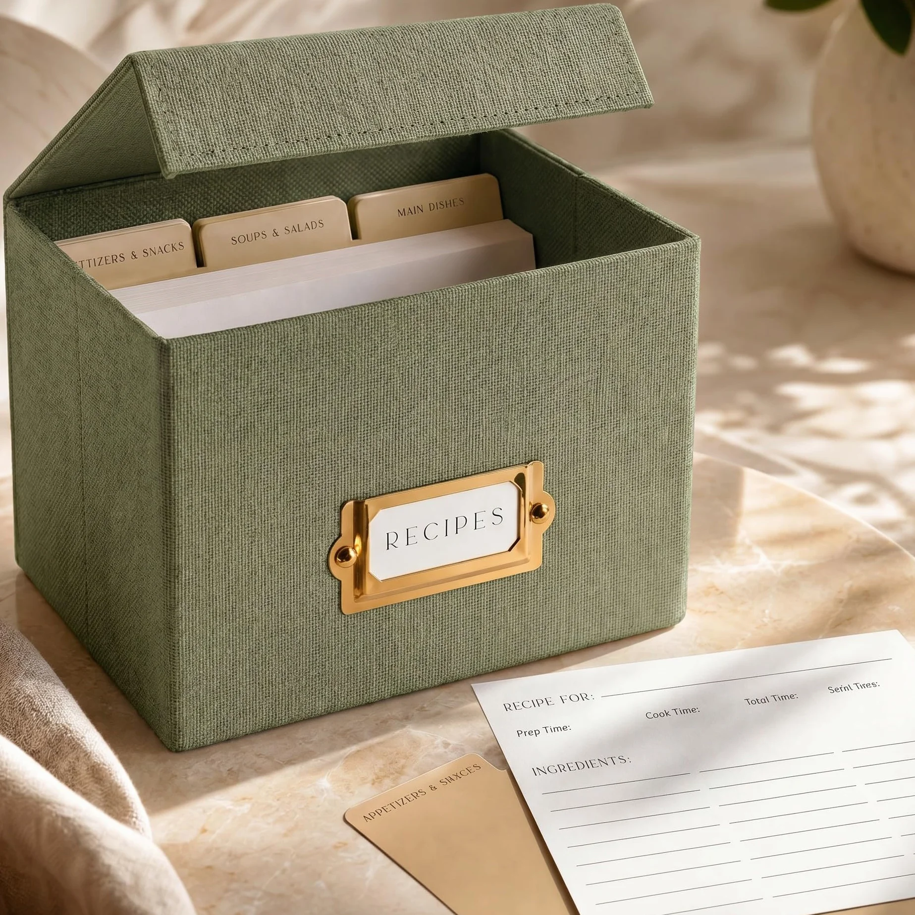 ZICOTO Bella scatola per ricette in lino, adatta a biglietti di ricette da 10,2 x 15,2 cm, per organizzare fino a 250 ricette, robusto porta carte e ottimo regalo per qualsiasi cucina, biglietti non