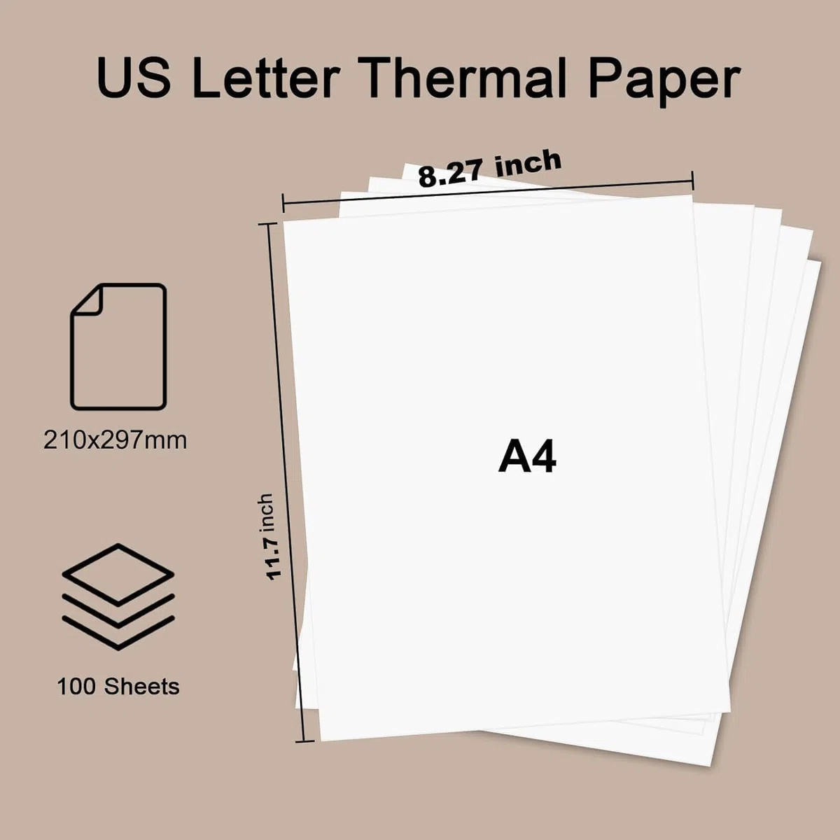 100 Fogli Carta Termica A4, 8,27x11,69' Carta Termica (210 x 297 mm) per Stampante Termica Portatile, Compatibile con MT800/M08F, per Scuola o Lavoro, Stampa Documenti, Immagini, ecc.