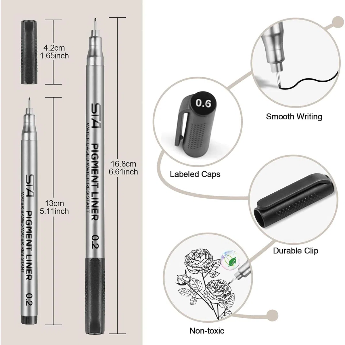 beupro Fineliner, Set di 9 penne a punta fine, tratto pen nero, micropennarelli per la creazione di documenti di fumetti, manga e scrapbooking e per la scuola.