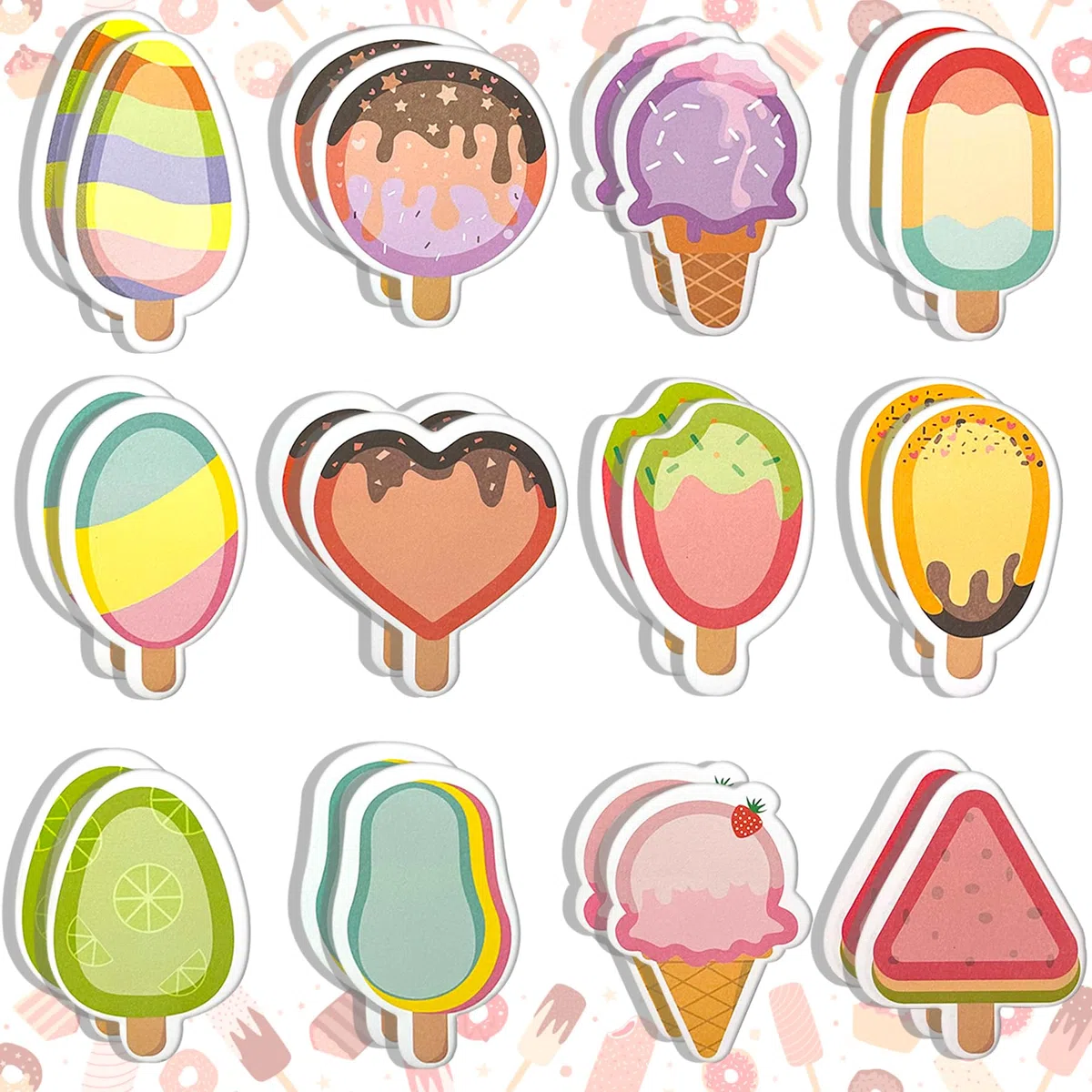 YeahBoom 24 Pezzi Blocchetti Memo Adesivi,720 Fogli Gelato Sticky Notes,Mini Foglietti Adesivi,Colorate Note Appiccicose,per Ufficio, Scuola, Regali per Studenti Bambini, Regalini Festa Compleanno