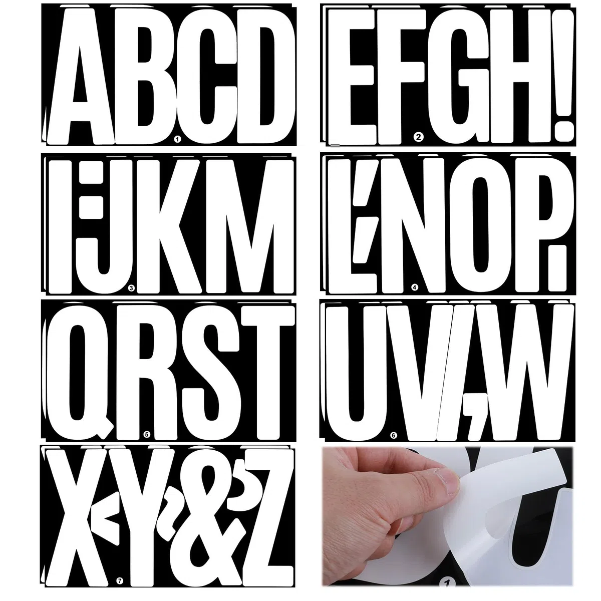 14 fogli adesivi con lettere, 15 cm, grandi lettere adesive, lettere autoadesive, lettere in vinile, alfabeto, decorazioni per poster, cassette delle lettere, auto, bidone della spazzatura all'aperto