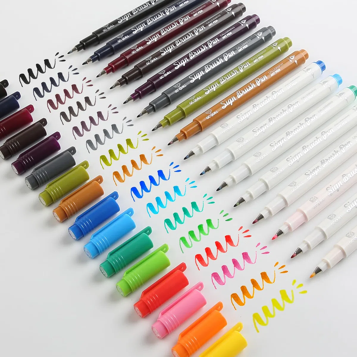Penna calligrafica - 16 colori di penne fudenosuke con punta a pennello, set calligrafia per principianti, lettering, scrittura, disegno, colorazione, bullet journal GC-SB16