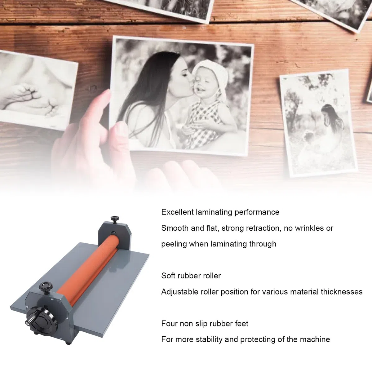 Luocute Laminatrice Manuale a Rullo a Freddo, Laminatrice a Manovella da 750 Mm per Foto, Poster, Copertine di Libri, con Rullo in Gomma Morbida e Posizioni del Regolabili