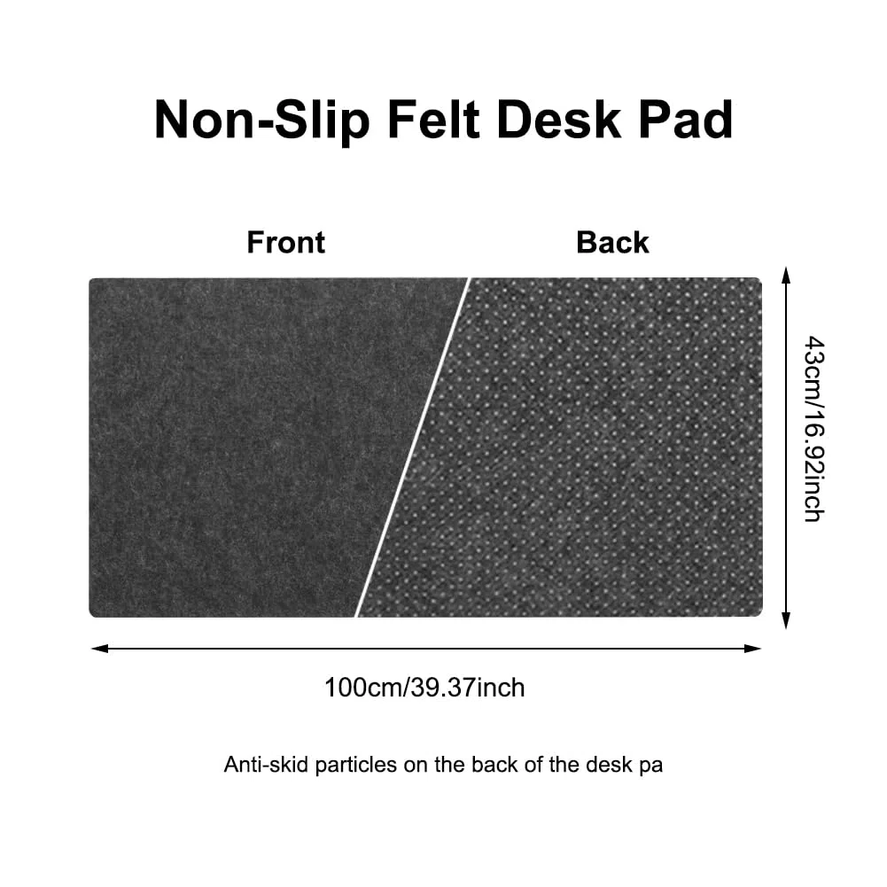 Tappetino scrivania feltro grigio scuro - 100 x 43 cm 3 mm di spessore Sottomano antiscivolo, mousepad xxl, tappetino da scrivania per l'ufficio e la casa