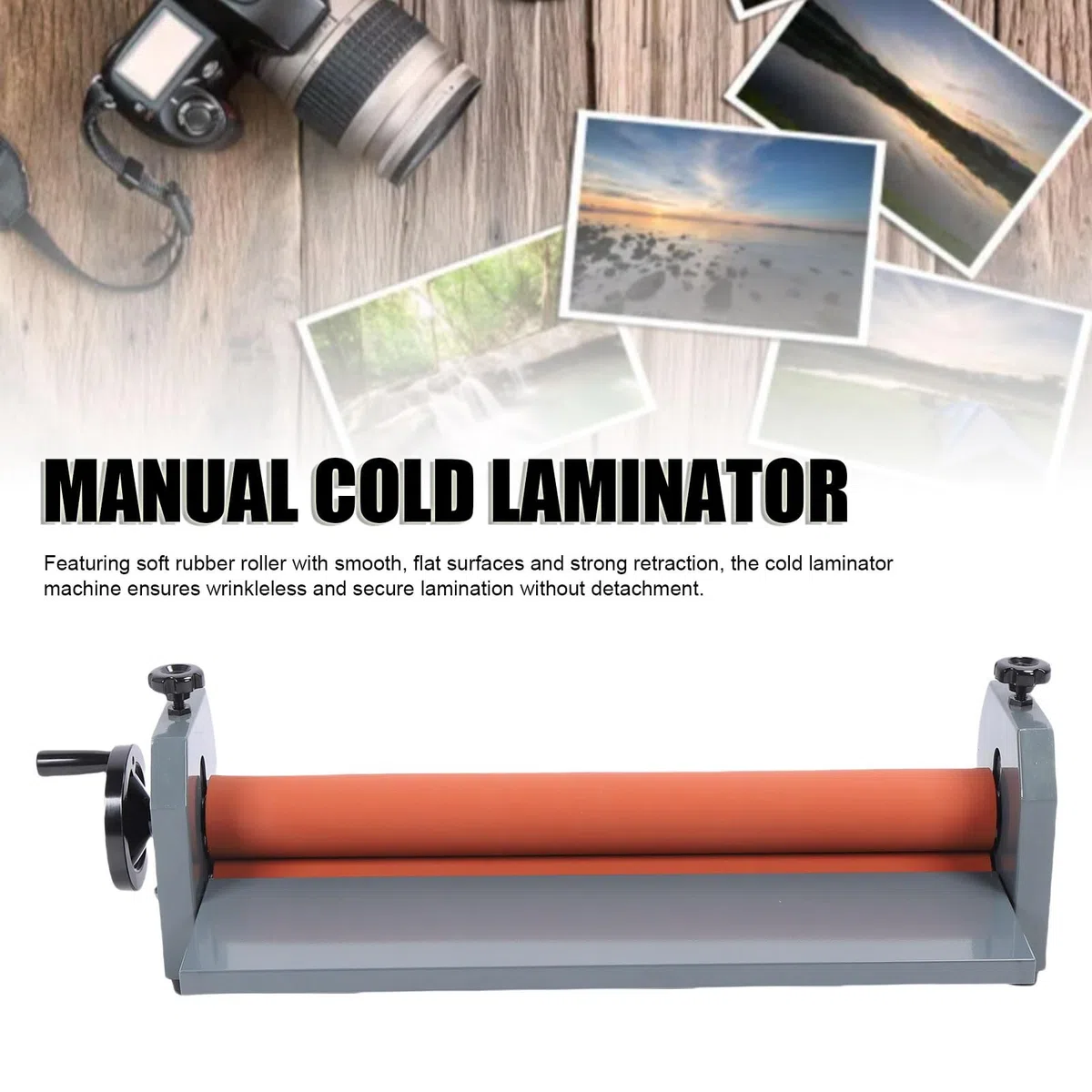 Luocute Laminatrice Manuale a Rullo a Freddo, Laminatrice a Manovella da 750 Mm per Foto, Poster, Copertine di Libri, con Rullo in Gomma Morbida e Posizioni del Regolabili
