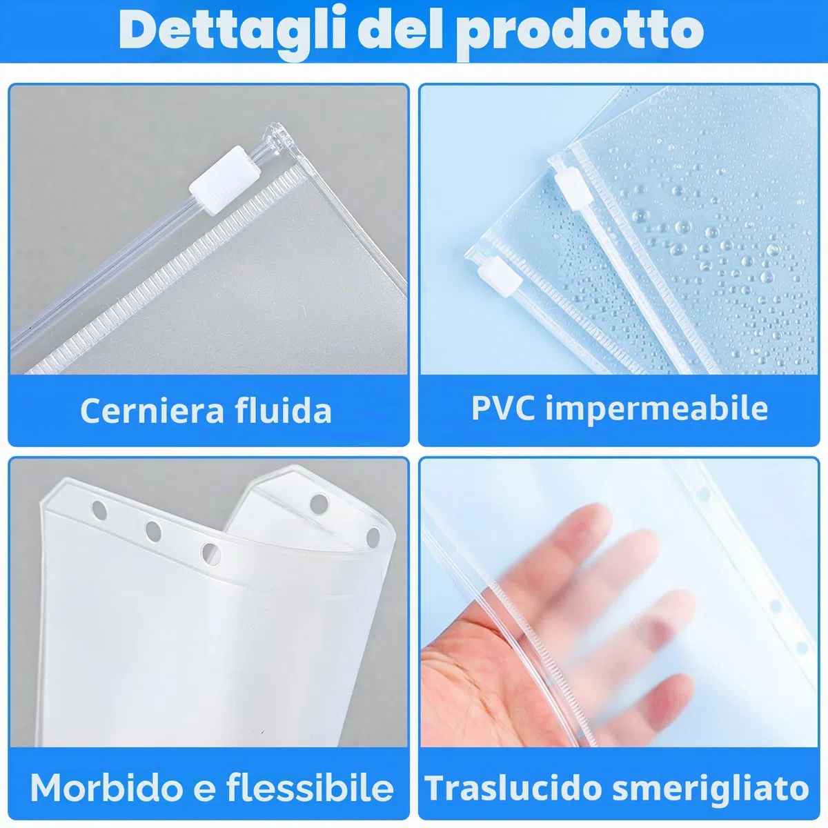 40 Pezzi Tasche per Raccoglitori A6, PVC Trasparente 6 Fori Borsa per Raccoglitore A6 per Documenti, Quaderni, Foto, Fattura, Carte