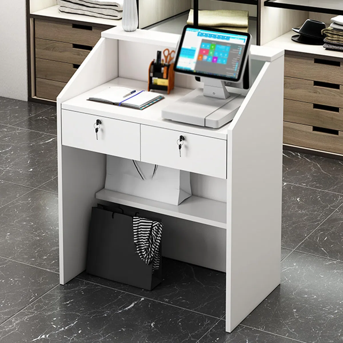 Bancone Reception Moderno con bancone Reception Ideale per Negozi, saloni, Spa e Hall