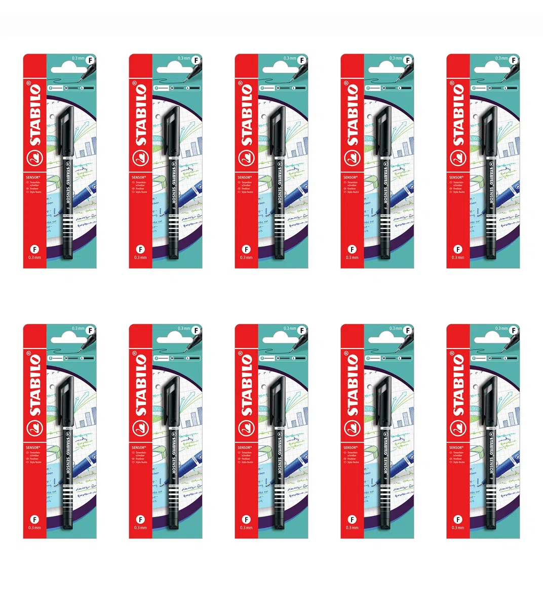 STABILO SENSOR F - Fineliner con punta ammortizzata - Tratto Fine (0,3 mm) - Pack da 10 - Nero