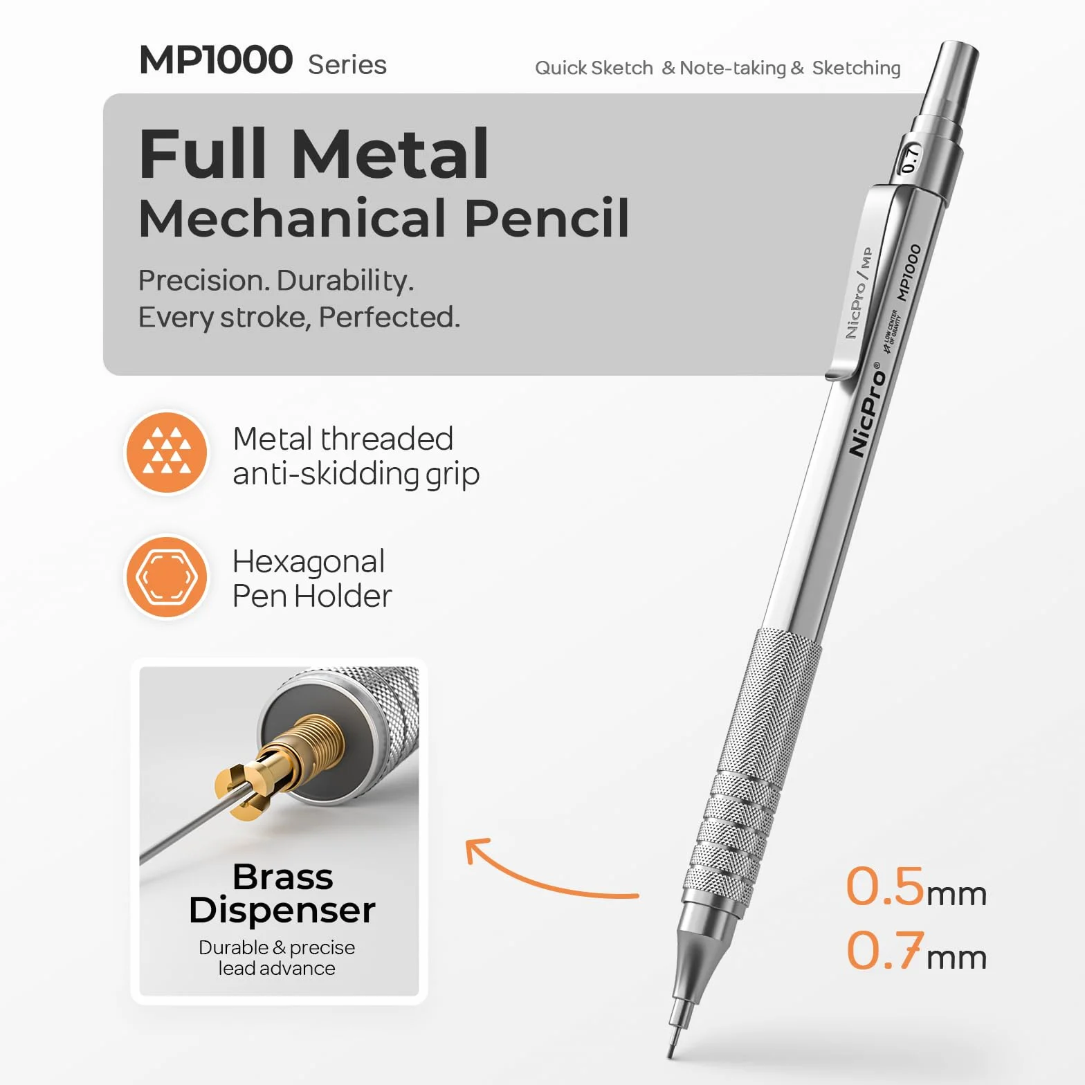 Nicpro 2 Pezzi 0,5 & 0,7mm Metallo Matite Meccaniche Set con Astuccio, Art Matite Portamine con 4 Tubi HB Mine, 2 Gomma, 9 Ricariche Di Gomma, Astuccio Per Artista Disegno Scrittura, Schizzi