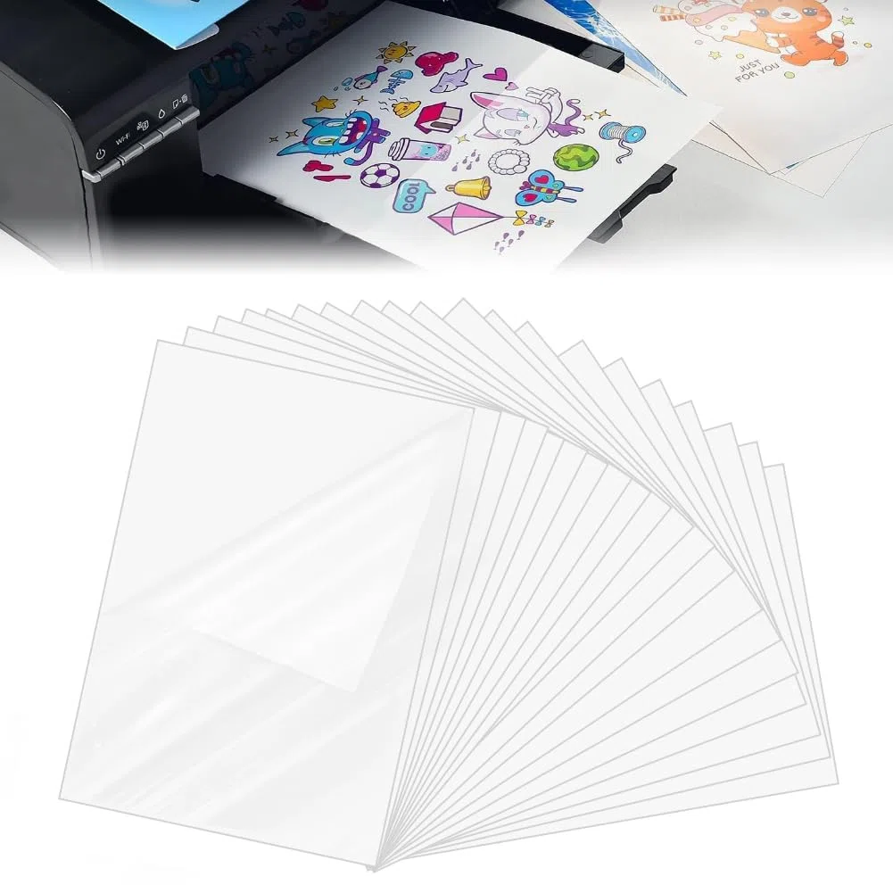 40 Fogli Carta Trasparente Adesiva A4 Vinile Adesivo Stampabile Fogli Termoadesivi per Tessuti per Stampanti Laser/Stampanti a Getto D'inchiostro