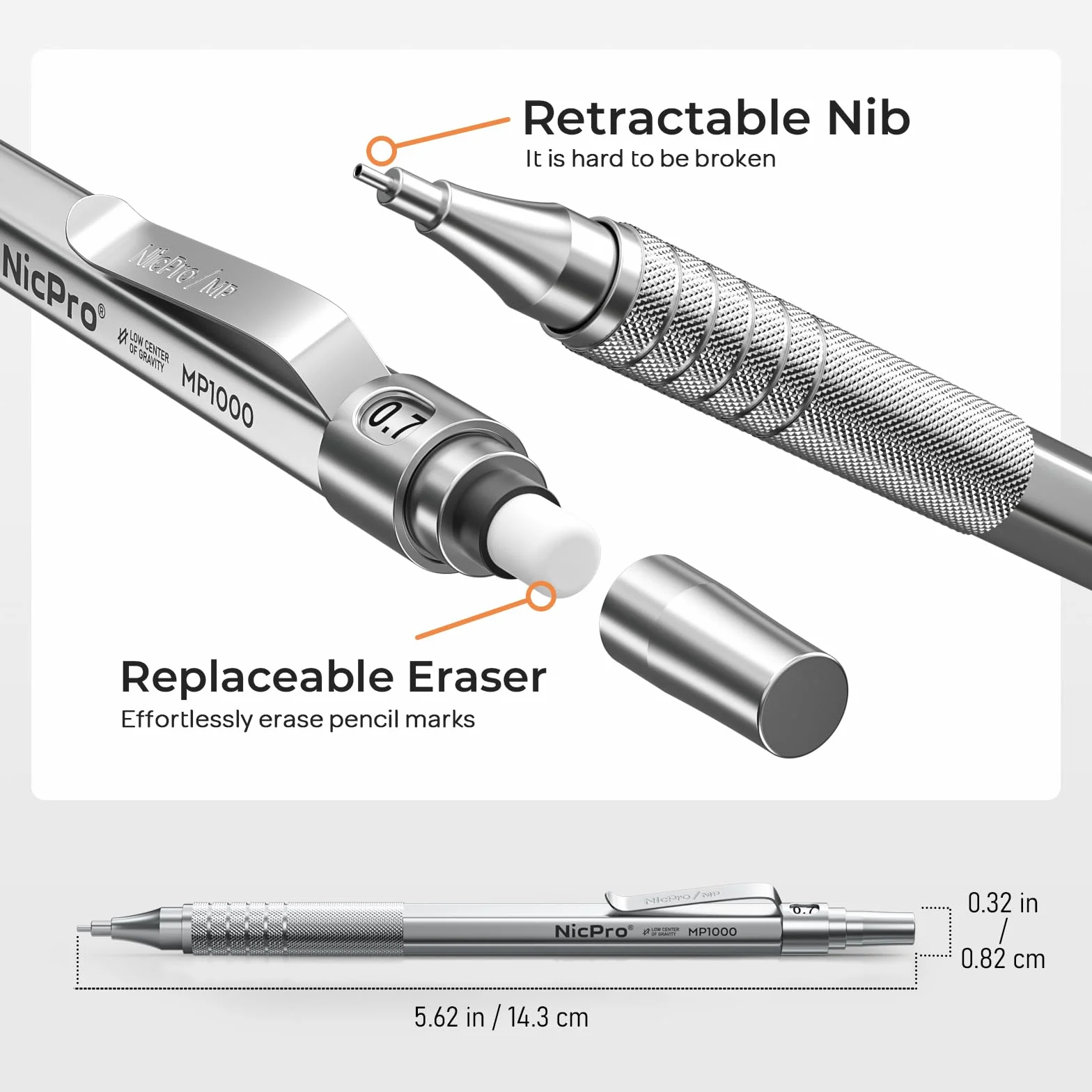 Nicpro 2 Pezzi 0,5 & 0,7mm Metallo Matite Meccaniche Set con Astuccio, Art Matite Portamine con 4 Tubi HB Mine, 2 Gomma, 9 Ricariche Di Gomma, Astuccio Per Artista Disegno Scrittura, Schizzi