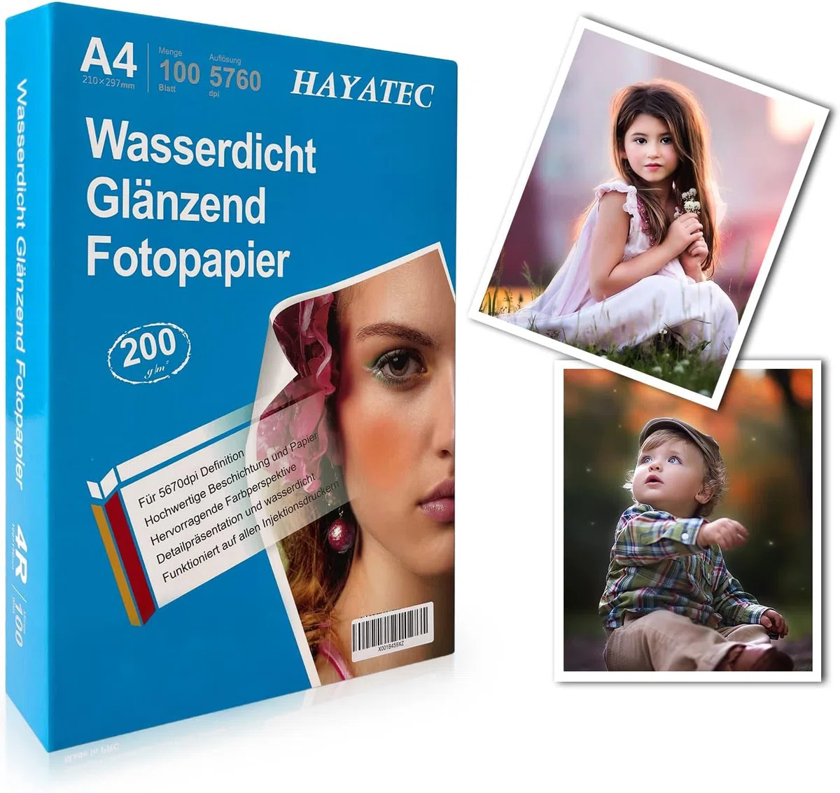 100 fogli di carta fotografica A4 lucida per stampante a getto d'inchiostro, 200 g/m², asciugatura rapida, impermeabile, alta brillantezza, bianco intenso