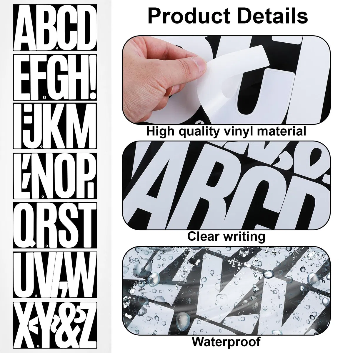 14 fogli adesivi con lettere, 15 cm, grandi lettere adesive, lettere autoadesive, lettere in vinile, alfabeto, decorazioni per poster, cassette delle lettere, auto, bidone della spazzatura all'aperto