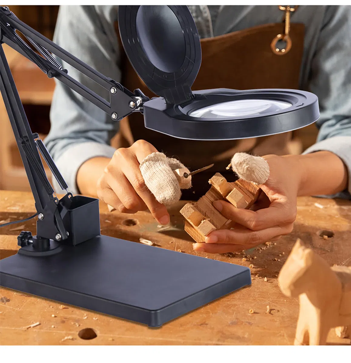 Lente d'ingrandimento con luce e supporto, lampada d'ingrandimento 10X, lente in vetro ottico grande da 5", lente d'ingrandimento da scrivania con braccio girevole regolabile per la lettura hobbi