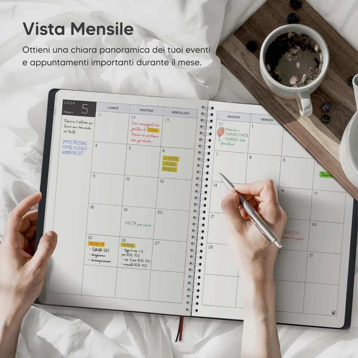 Diario 2026 di Smart Panda – Agenda 2026 Settimanale - Design Semplice per Stimolare la Produttività – Copertina Morbida, Intervalli di 30 Minuti – Calendario Annuale con Note – A4, in Italiano