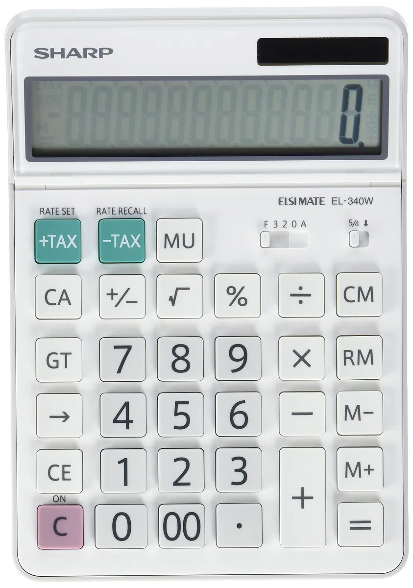 Sharp EL-340W - Calcolatrice da tavolo con display mobile, funzionamento a energia solare/batteria, colore: Bianco