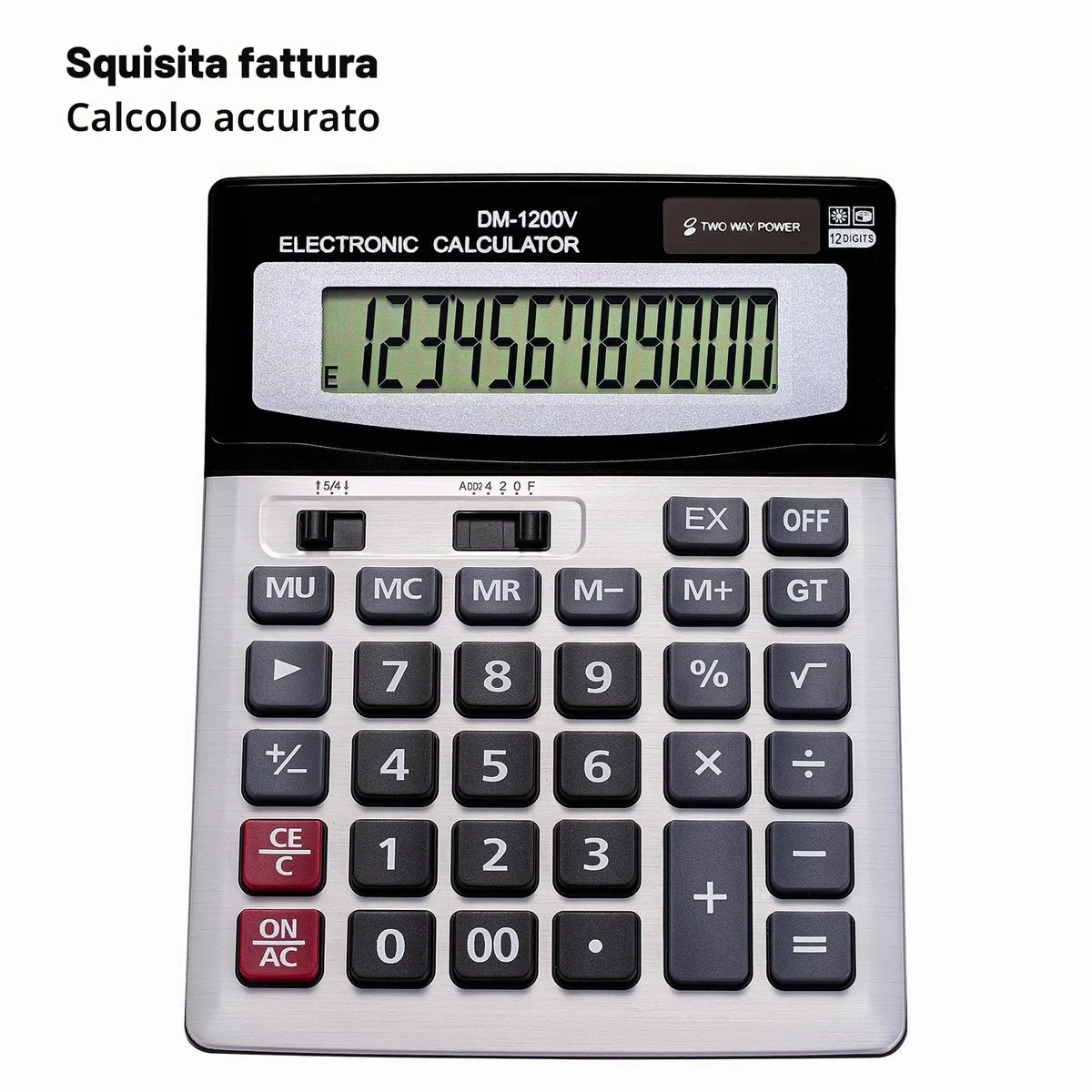 Calcolatrice da tavolo a 12 cifre con ampio display LCD e pulsante sensibile, doppia alimentazione solare e batteria, funzione standard per ufficio (YE1200v)