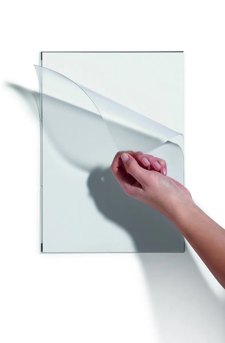Durable 487419 - Tasca magnetica Duraframe Magnetic, tasca a fissaggio magnetico, per superfici metalliche, f.to A4, trasparente, 2 Pezzi