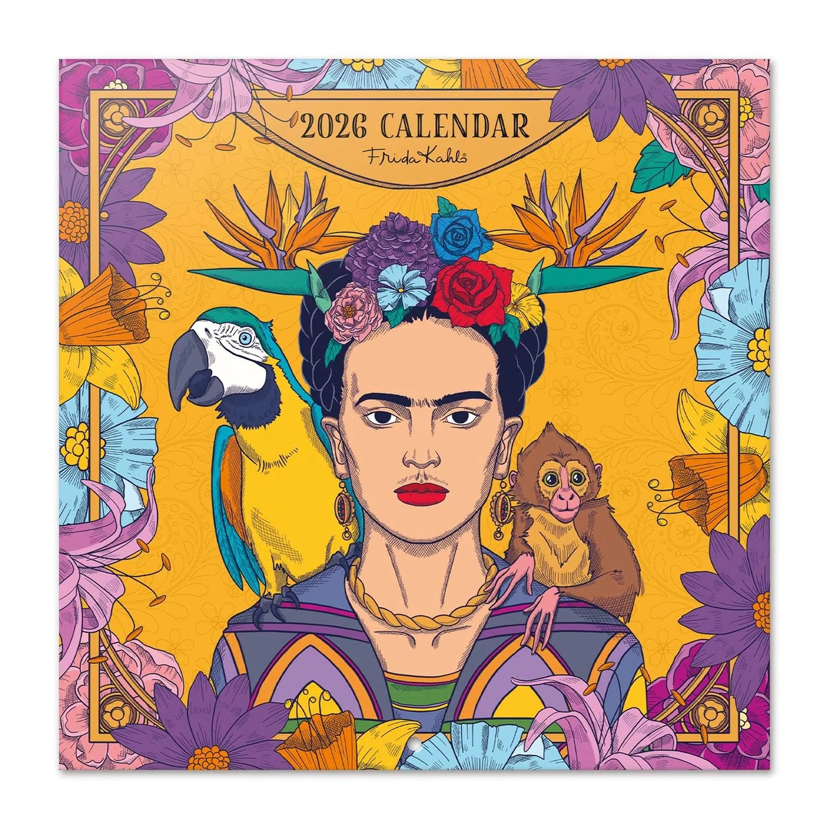 Frida Kahlo Calendario da parete 2026 30,5 x 30,5 cm FSC senza plastica, inizia la settimana la domenica, calendario artistico per la famiglia 2026 | Frida Kahlo Gifts