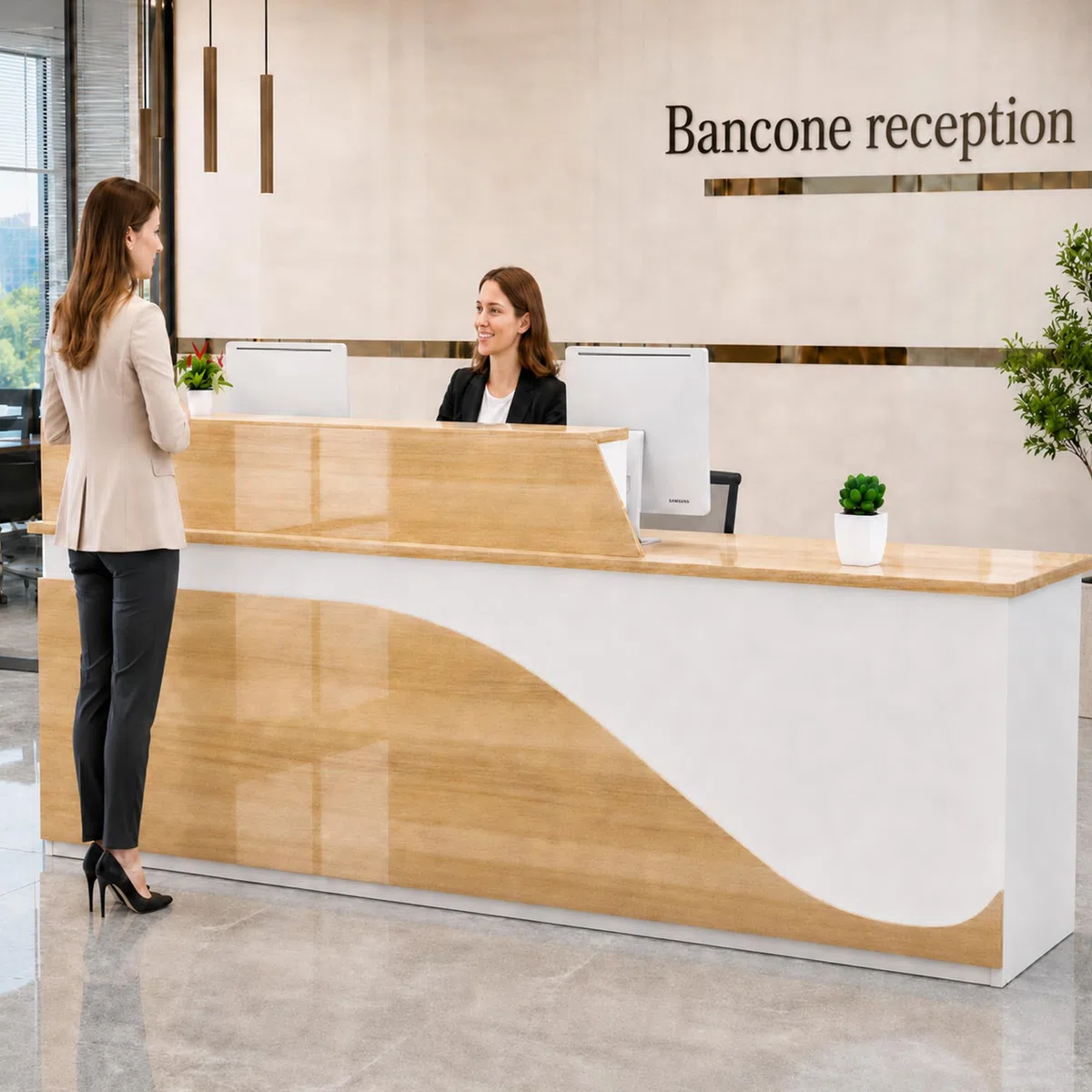 Bancone Reception & Accoglienza Con Facciata Curva, Cassetto Con Serratura