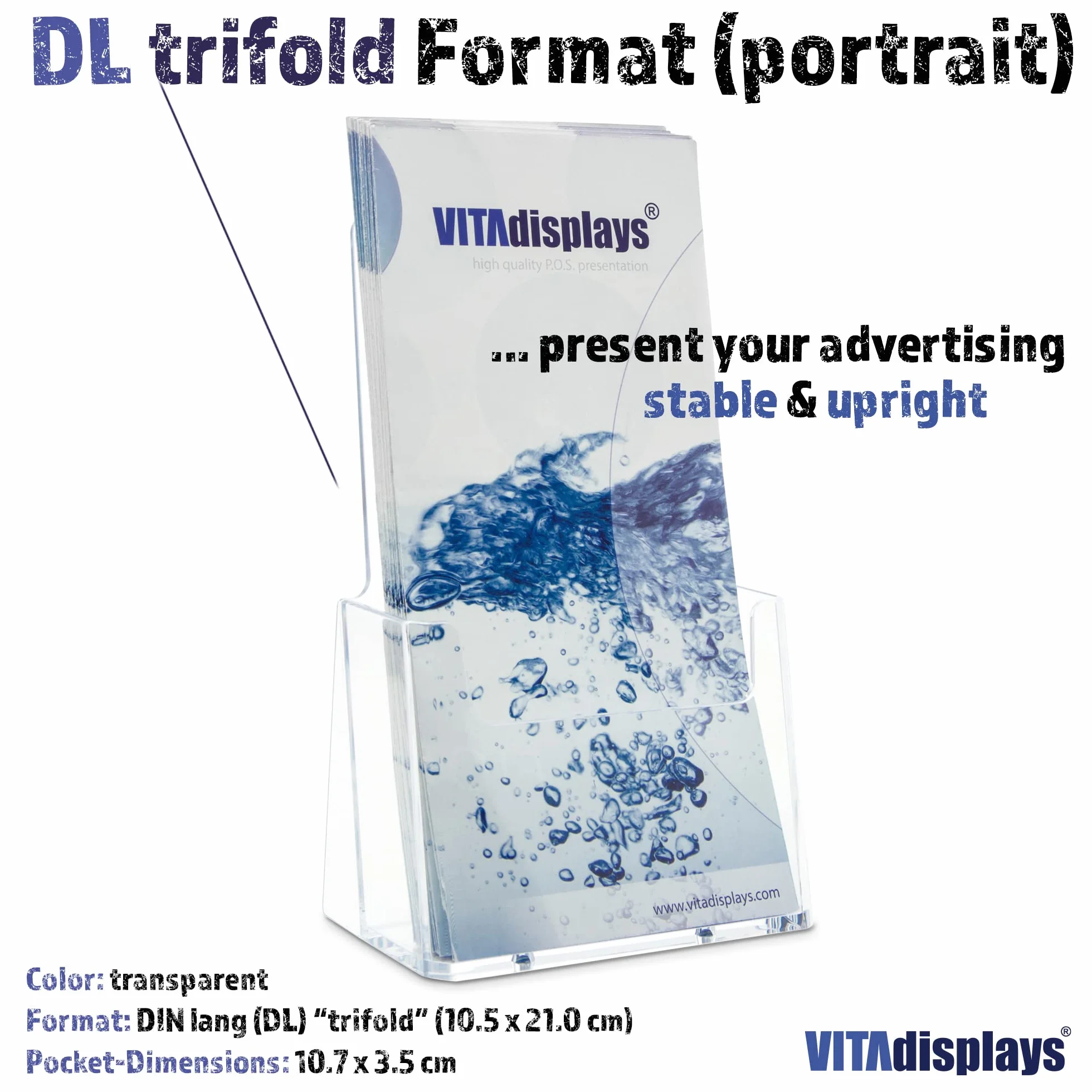 VITAdisplays 5 pezzi portadepliant da tavolo DIN lungo (DL) come supporto per volantini, portadepliant, portadepliant trasparente